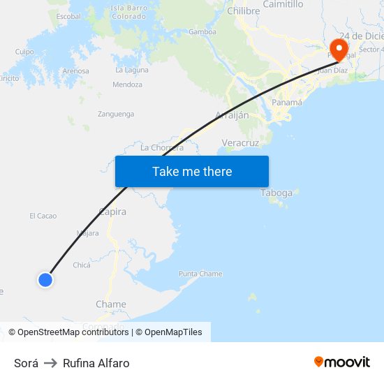 Sorá to Rufina Alfaro map