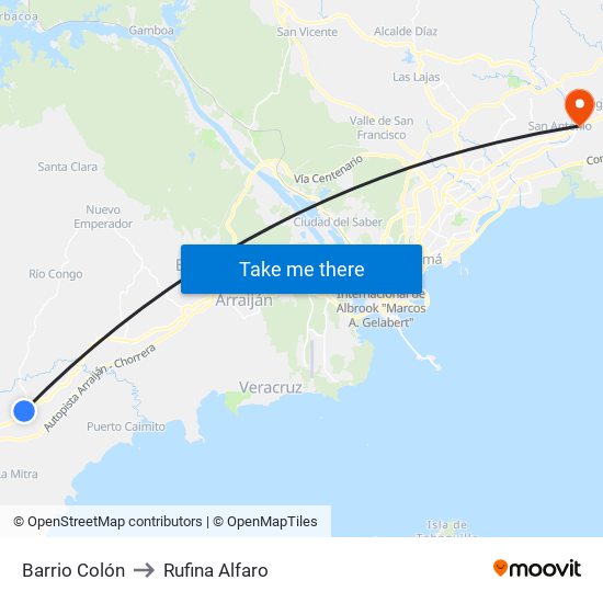 Barrio Colón to Rufina Alfaro map
