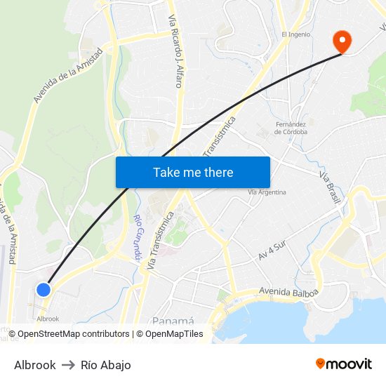 Albrook to Río Abajo map
