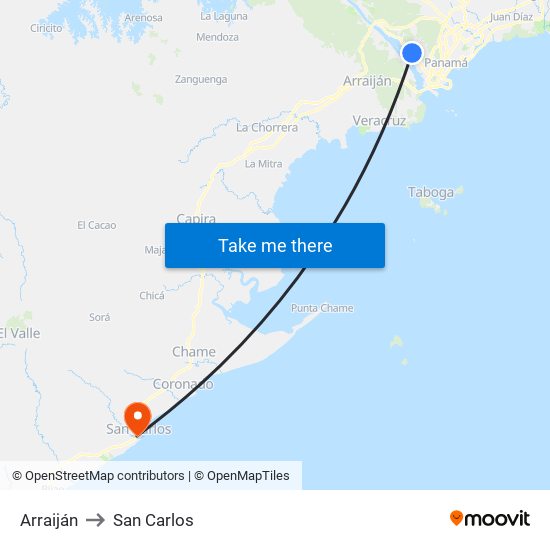 Arraiján to San Carlos map