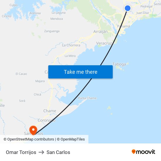 Omar Torrijos to San Carlos map