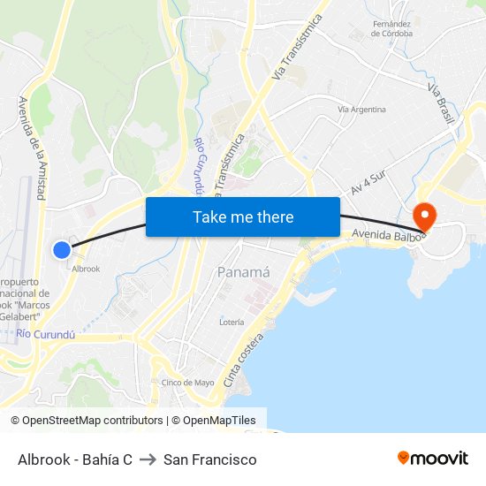 Albrook - Bahía C to San Francisco map