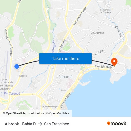 Albrook - Bahía D to San Francisco map