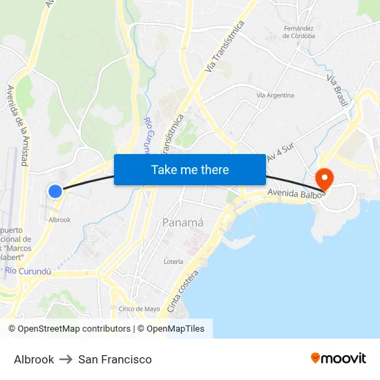 Albrook to San Francisco map