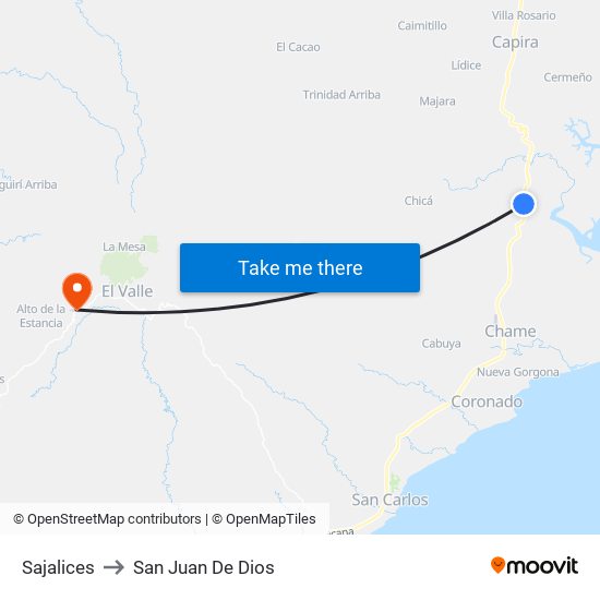 Sajalices to San Juan De Dios map