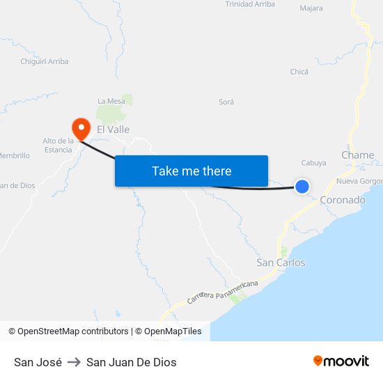 San José to San Juan De Dios map