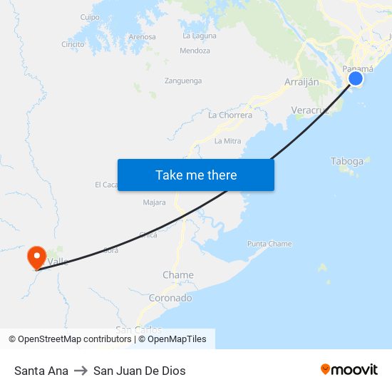 Santa Ana to San Juan De Dios map