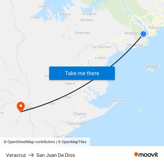 Veracruz to San Juan De Dios map