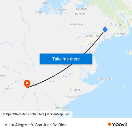 Vista Alegre to San Juan De Dios map