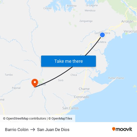 Barrio Colón to San Juan De Dios map