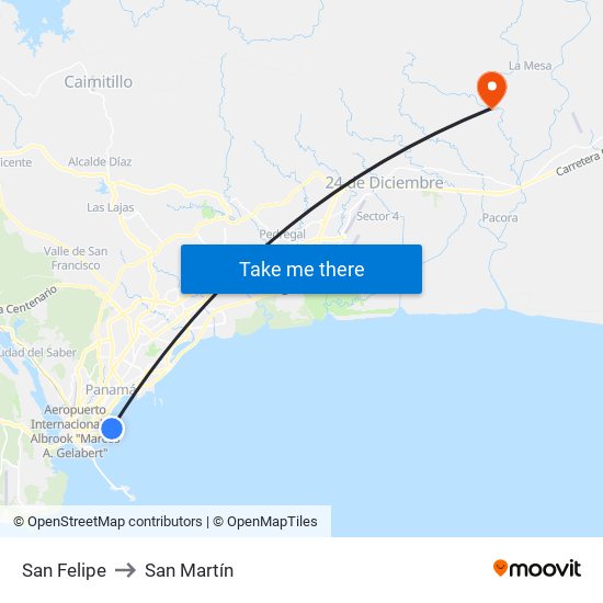 San Felipe to San Martín map