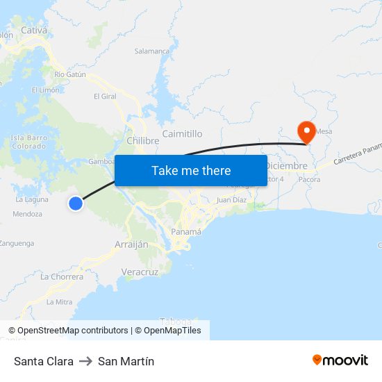 Santa Clara to San Martín map