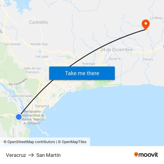 Veracruz to San Martín map