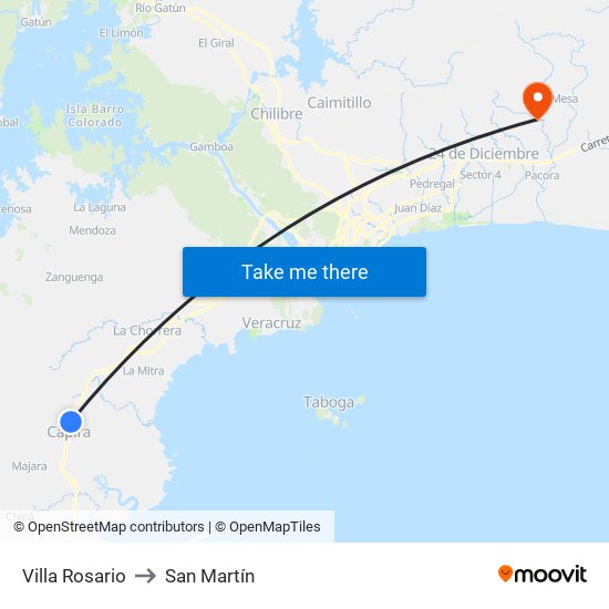 Villa Rosario to San Martín map