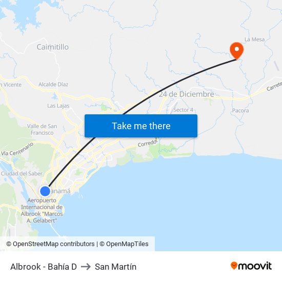 Albrook - Bahía D to San Martín map