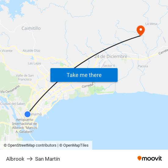 Albrook to San Martín map