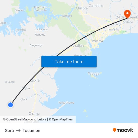 Sorá to Tocumen map