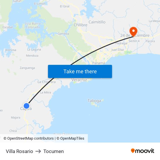 Villa Rosario to Tocumen map