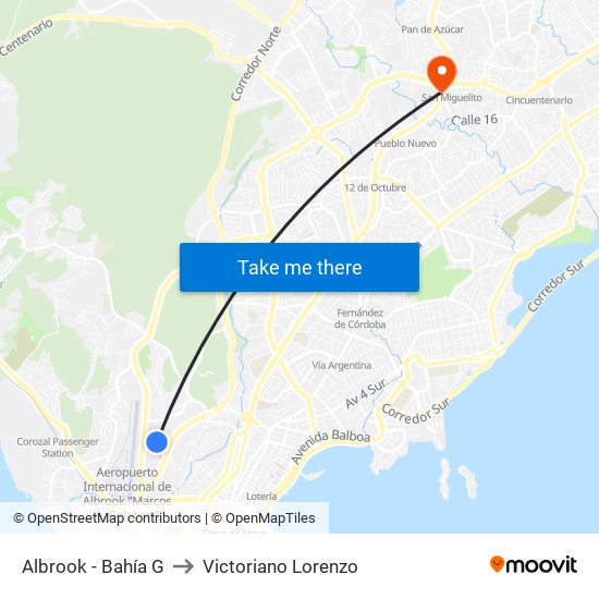 Albrook - Bahía G to Victoriano Lorenzo map