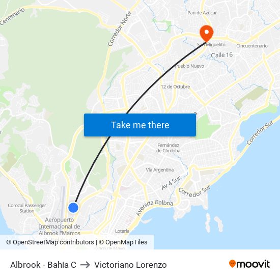 Albrook - Bahía C to Victoriano Lorenzo map