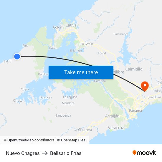 Nuevo Chagres to Belisario Frías map