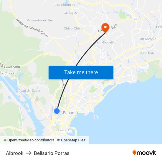 Albrook to Belisario Porras map