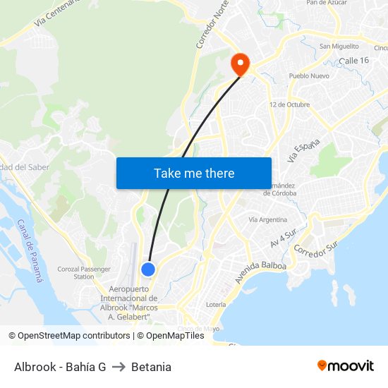 Albrook - Bahía G to Betania map