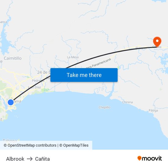 Albrook to Cañita map