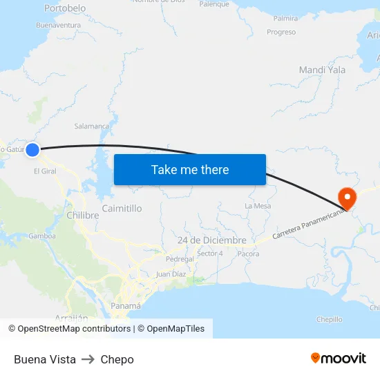 Buena Vista to Chepo map