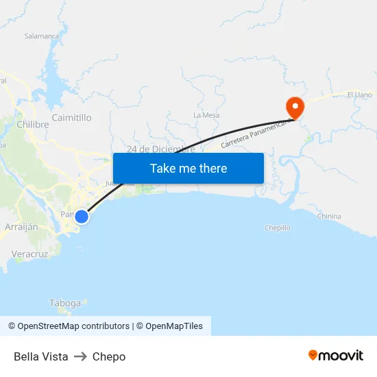 Bella Vista to Chepo map