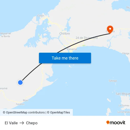 El Valle to Chepo map