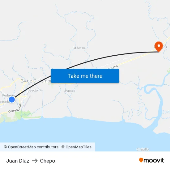 Juan Díaz to Chepo map