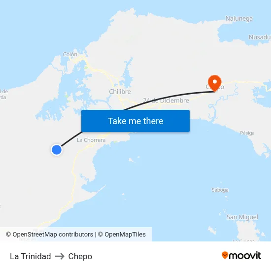 La Trinidad to Chepo map