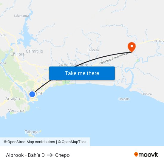 Albrook - Bahía D to Chepo map