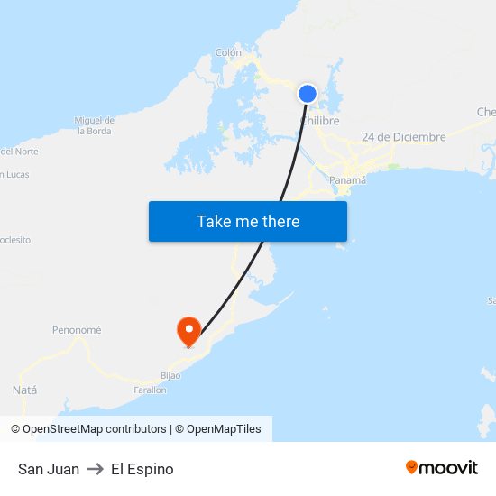 San Juan to El Espino map