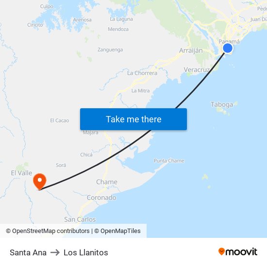 Santa Ana to Los Llanitos map