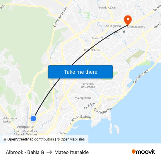 Albrook - Bahía G to Mateo Iturralde map
