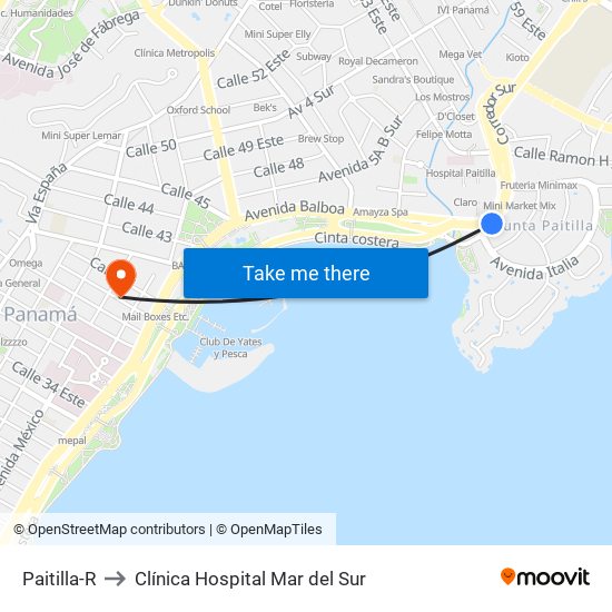 Paitilla-R to Clínica Hospital Mar del Sur map