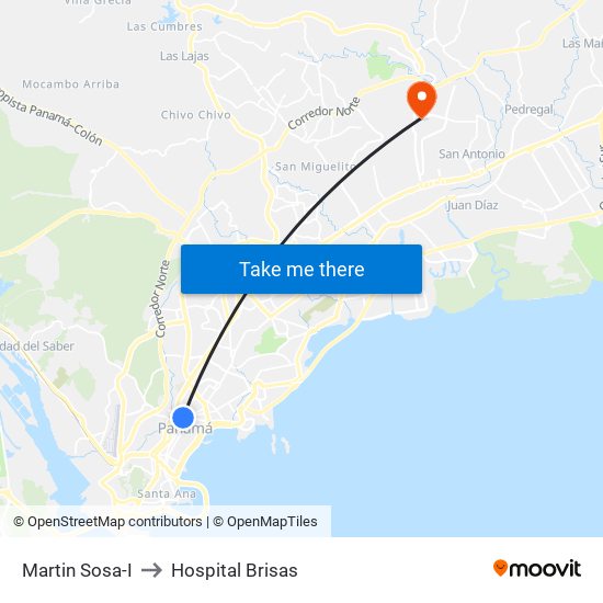 Martin Sosa-I to Hospital Brisas map
