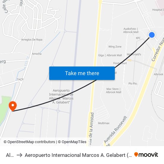 Albrook to Aeropuerto Internacional Marcos A. Gelabert (PAC) (Aeropuerto Internacional de Albrook "Marcos A. G map