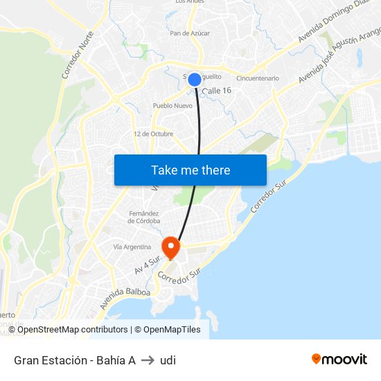 Gran Estación - Bahía A to udi map