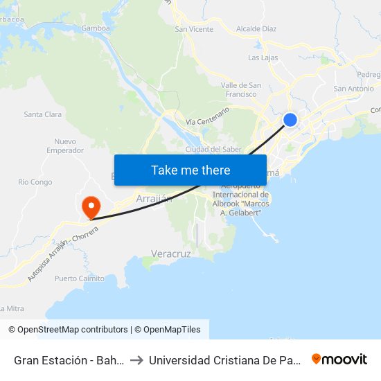 Gran Estación - Bahía A to Universidad Cristiana De Panama map