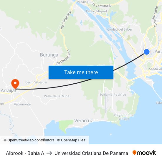 Albrook - Bahía A to Universidad Cristiana De Panama map