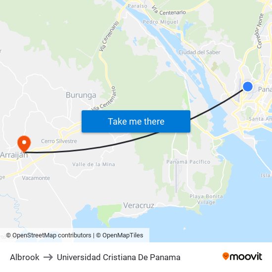 Albrook to Universidad Cristiana De Panama map