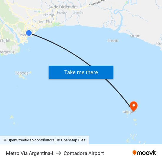 Metro Vía Argentina-I to Contadora Airport map