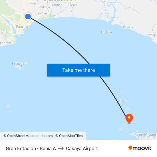Gran Estación - Bahía A to Casaya Airport map