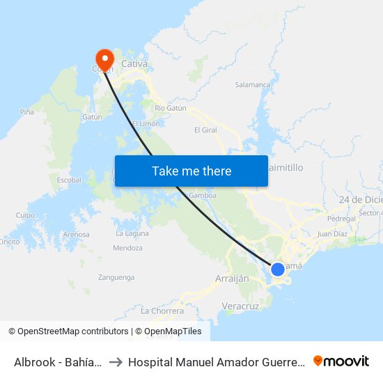 Albrook - Bahía A to Hospital Manuel Amador Guerrero map