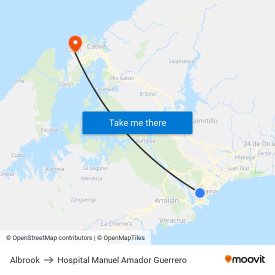 Albrook to Hospital Manuel Amador Guerrero map