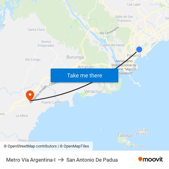 Metro Vía Argentina-I to San Antonio De Padua map