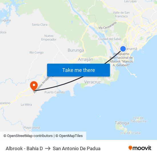 Albrook - Bahía D to San Antonio De Padua map